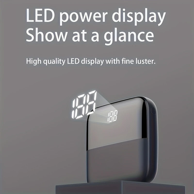 10000mah For Mini Large Capacity Power Bank Portable Digital Display Fast Charging Dual Usb Ultra Slim External Battery 2pcs