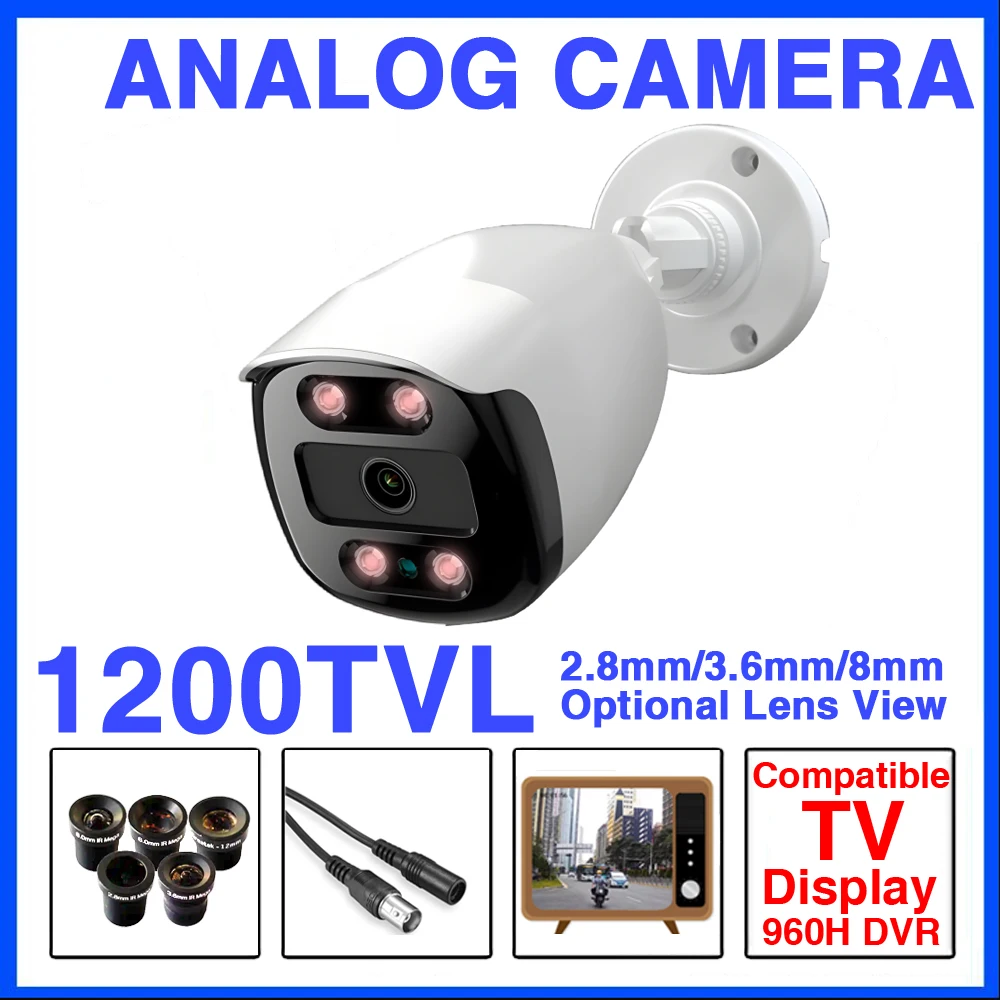 

Outdoor IP66 Waterproof 4LED Security Surveillance System Compatible TV Analog CCTV Camera 1200TVL HD Night Vision IR CUT CVBS