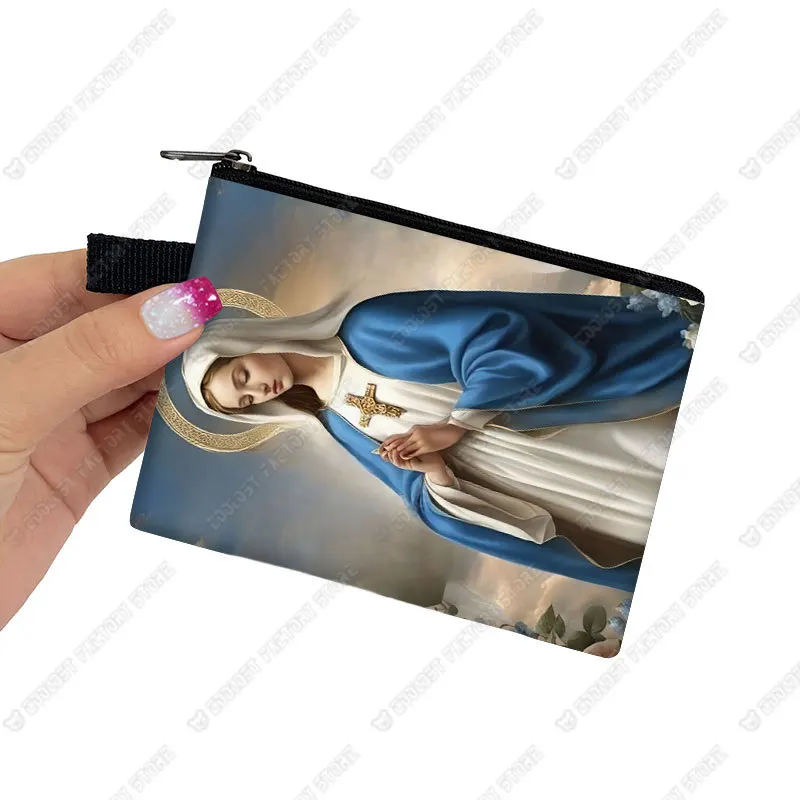 Oil Painting Virgin Mary Print Coin Bag Vintage Religion ID Credit Card Key Earphone Holder Holy Mary Coin Purse Zipper Pouch
