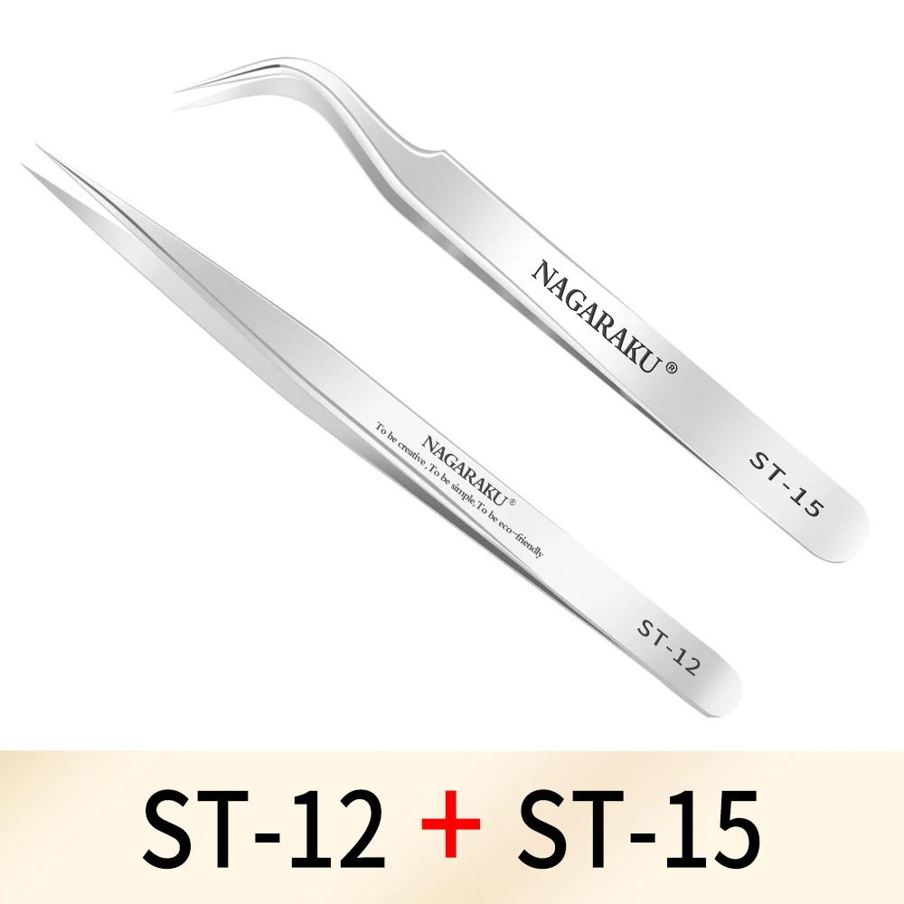 NAGARAKU Make-up Wimpern 2er-Set N-01 N-02 Wimpernpinzetten NH-12 NH-15 Präzisionswimpern ST-12 ST-15 Pinzette Edelstahl – Detail 2