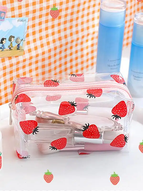 Cute Flower Waterproof PVC Pencil Case, Transparente Pencil Pouch, Clear Makeup Bag, Cosmetic Bag, Grande Capacidade, 1Pc