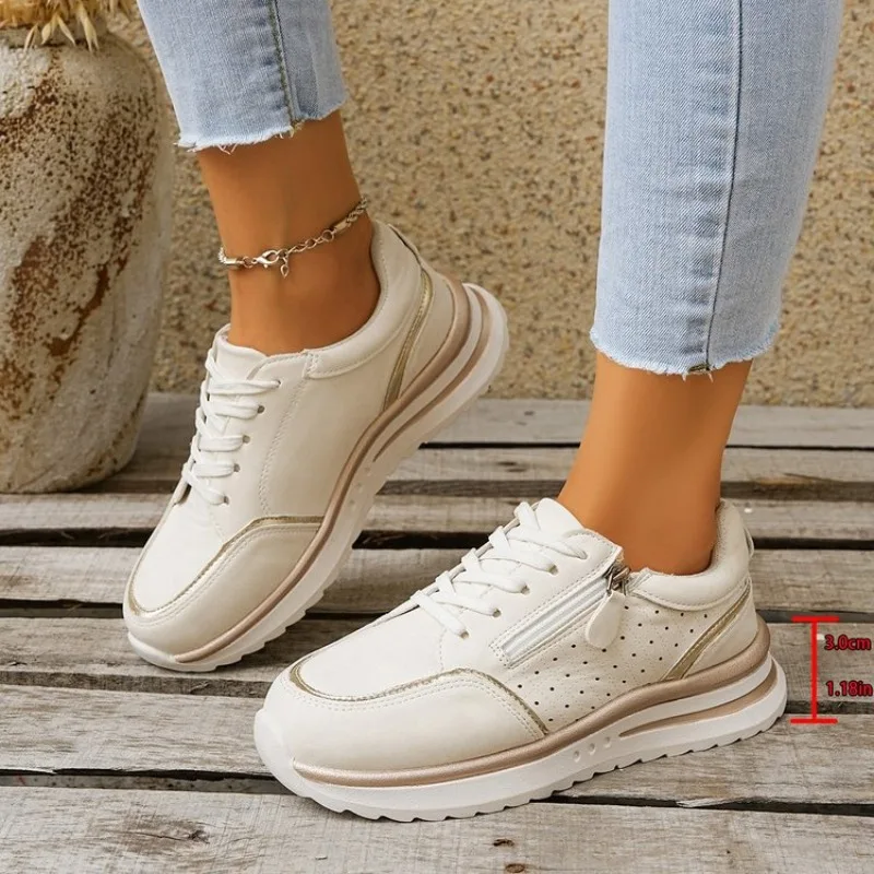Women Sneakers Solid Color Lace-up Versatile Platform Shoes Fashio Vulcanize Shoes Women Zapatos De Mujer