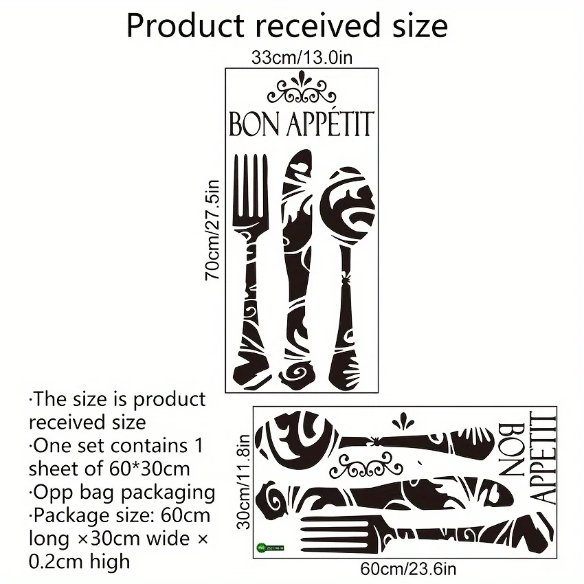 BON APPETIT Kitchen Refrigerator Stickers Waterproof Fridge Wall Sticker Art Mural Wallpaper DIY Knife and Fork Home Decoration