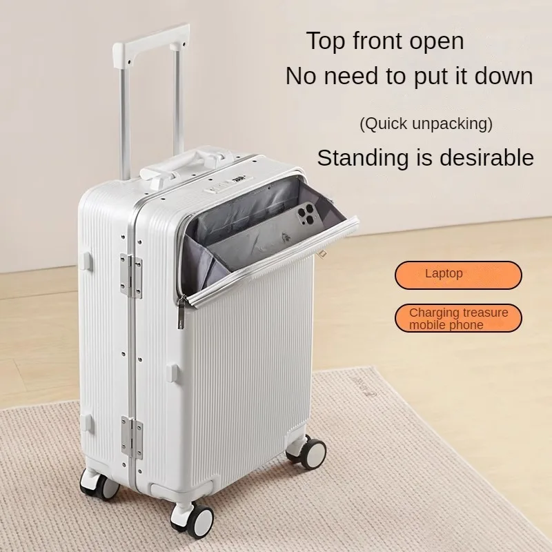 28inch New Front Opening Aluminium Frame Rolling Luggage Universal Wheels Trolley Case Suitcase with Cup holders Travel Products