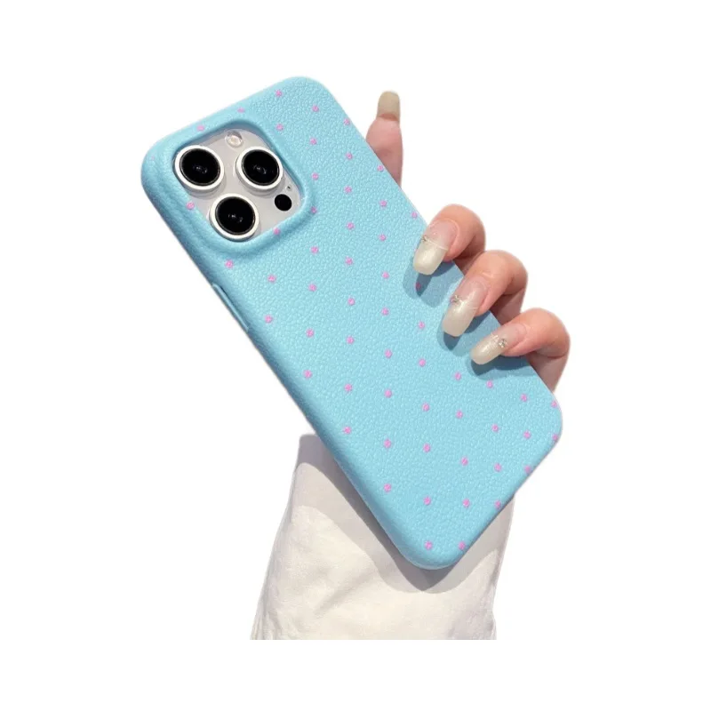 Simple polka dot Apple 16promax/15pro anti-drop 12Pro all-inclusive 13PRO soft case leather pattern mobile phone case