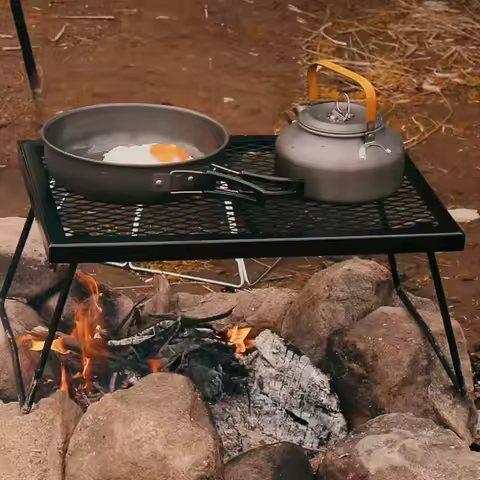 Outdoor Grid Folding Table Multifunctional Camping Table Mini Tent Desk Picnic Table Cooking Heating Rack High-temperature