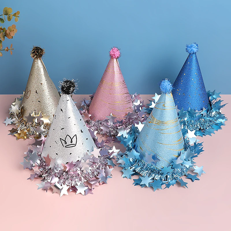 Birthday Party Hat Paper Gold Silver Pink Crown Caps Photo Prop Dress Up Gender Reveal Party Decor Baby Show Birthday Decoration - Image 2