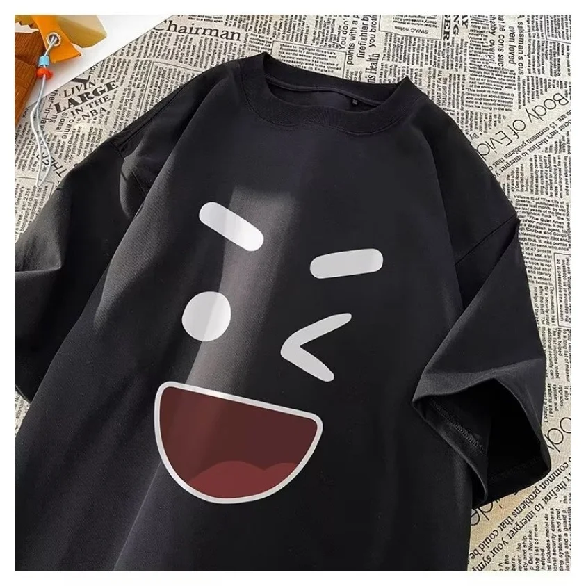 8XL Korean loose fit fashionable trendy American retro happy emotional T-shirt casual men multifunctional couple set image 6