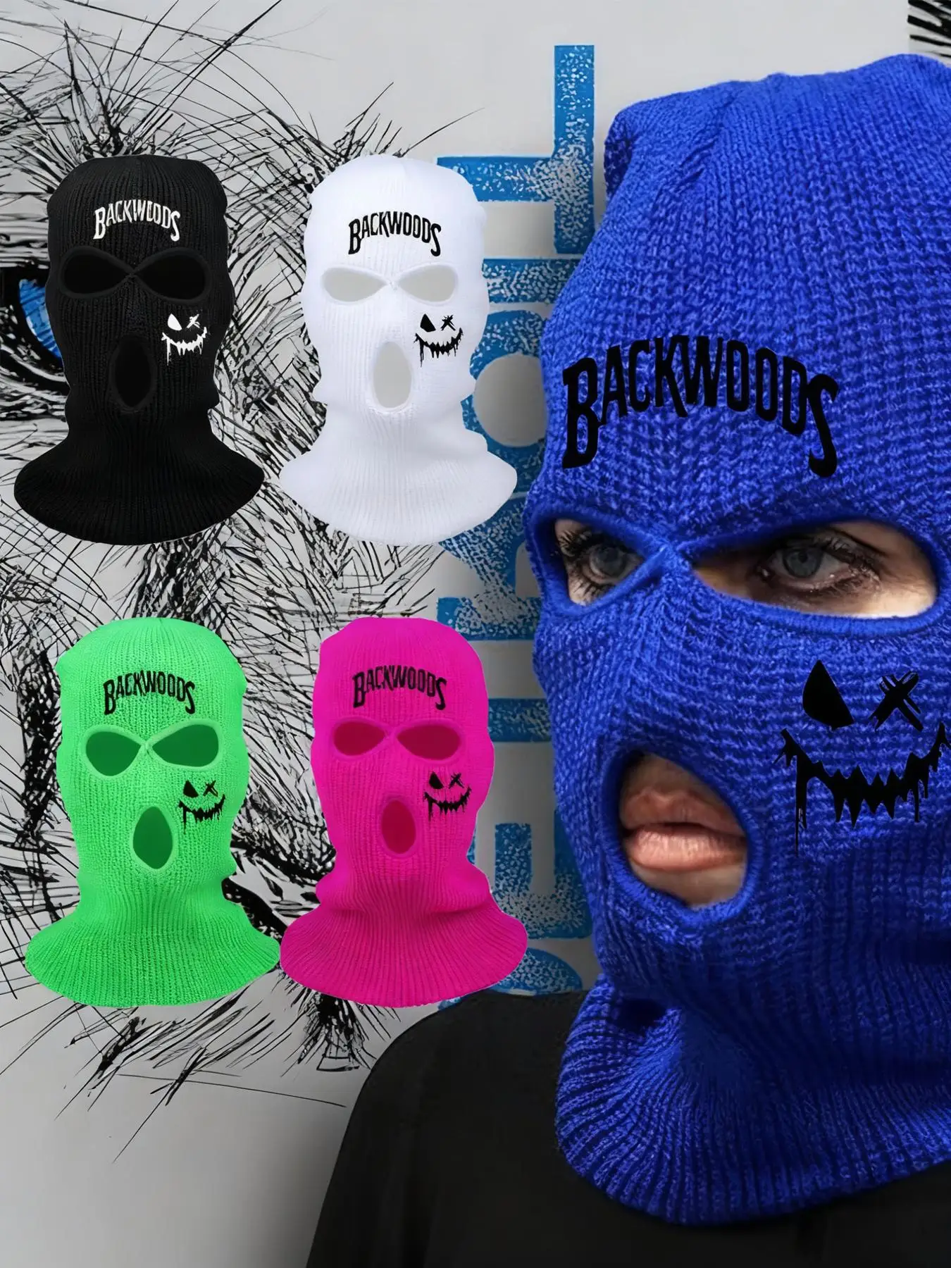 1/2 قطعة 3 حفرة رسالة ووجه مبتسم التطريز هالوين محبوك كامل الوجه قناع للتزلج الشتاء بالاكلافا الدافئة محبوك كامل الوجه mas