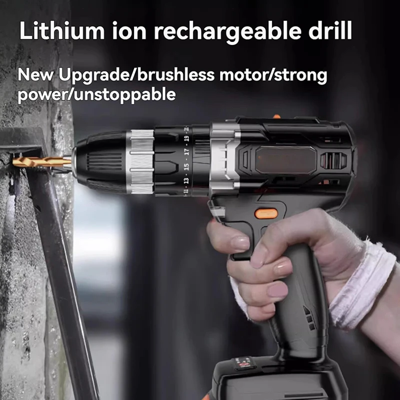 

Brushless Impact Pistol Drill Household Rechargeable Electric Screwdriver Lithium Electric Drill Cordless Drill Power Driver