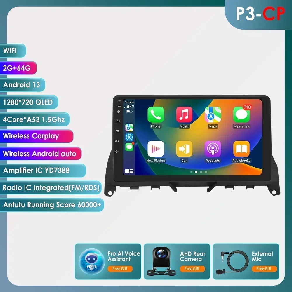 OSSURET 6115 Android speler voor Mercedes Benz C W204 S204 2007-2010 Carplay autoradio multimediasysteem 9 inch 8-core GPS touchscreen