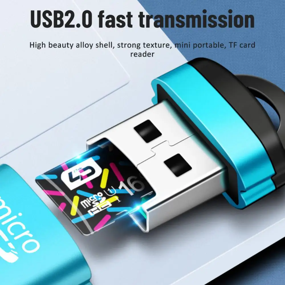 1PC USB 2.0 Card Reader Plug And Play MINI Card Reader With Keychain Portable TF/SD Card Reader For PC Laptop Accessories