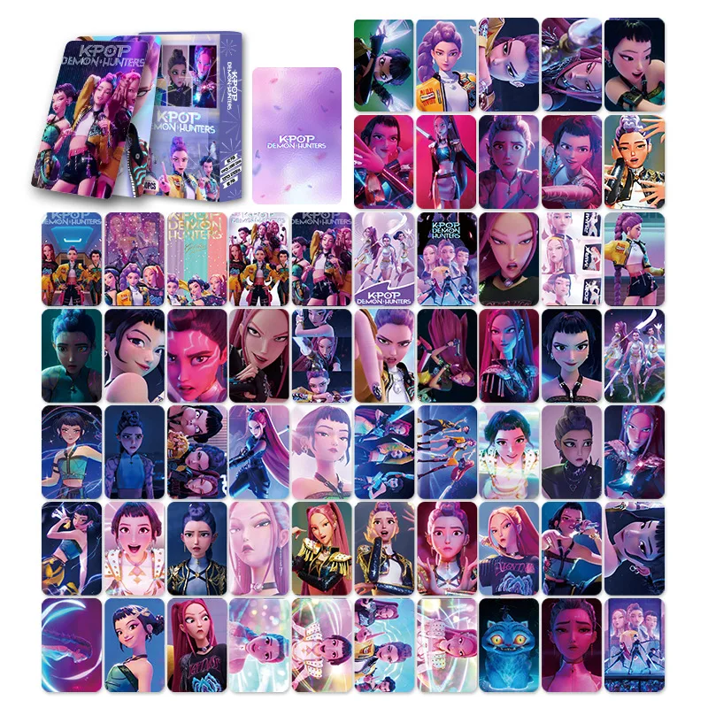 60 قطعة من بطاقات Huntrix Girls KPop Demon Hunters المجسمة LOMO على الوجهين بطاقات صور أنيمي لمجموعة ديكور