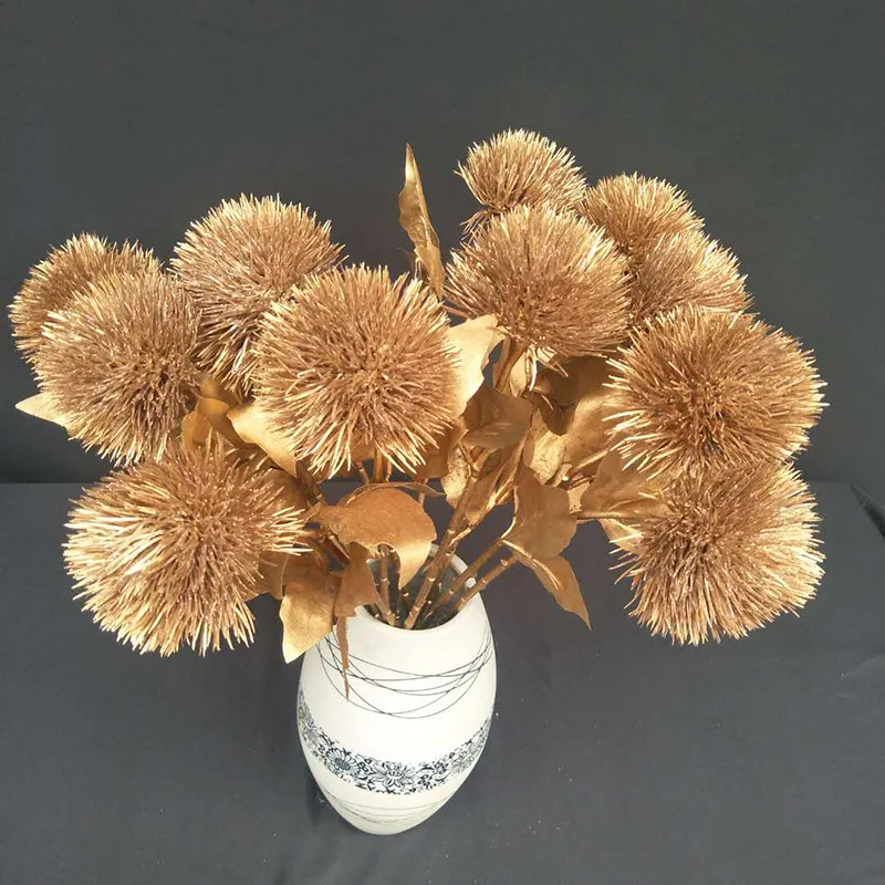 1pc Soft Glue Golden Silver Dandelion Garden Home Decoration Wedding Decoration Onion Ball Simulation Flower Arrangement