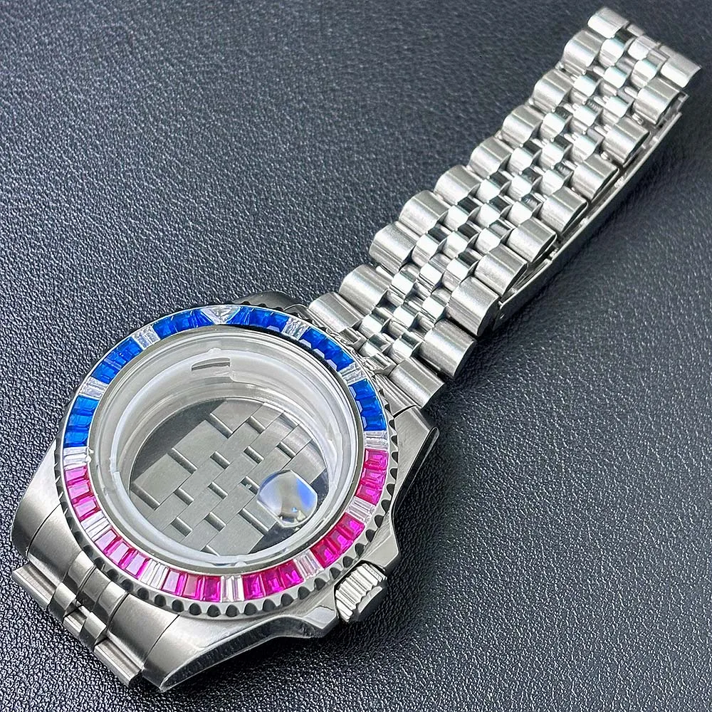 Silver case, sapphire glass, diamond-encrusted bezel, high quality, compatible with 8215 ST1612 2813 movement, 40.5mm