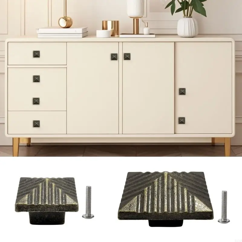 Heavy Duty Zinc Drawer Pulls with Retro Square Design Easy Installation Cupboard Handles for Furniture Hardware M4YD