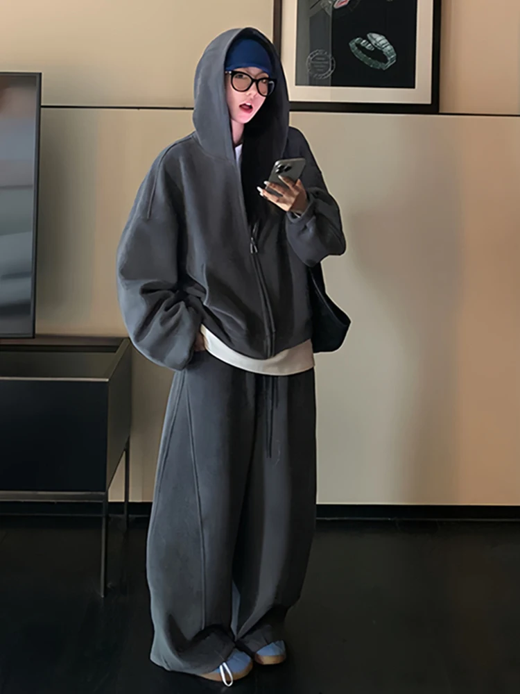 

Laid-ba Sle Женский повседневный комплект спортивной одежды Свободный модный уличный свитшот Высококачественный комплект из двух предметов осень-зима...