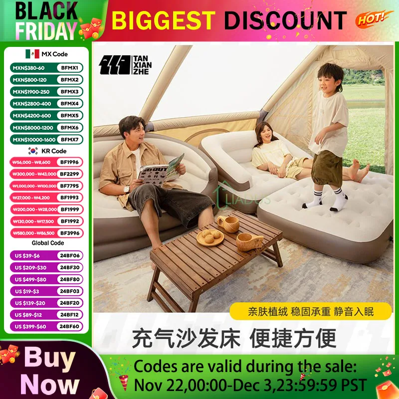 2-seat Folding Inflatable Sofa Bed Portable Camping Mattress Chaise Lounge Recliner Outdoor Furniture