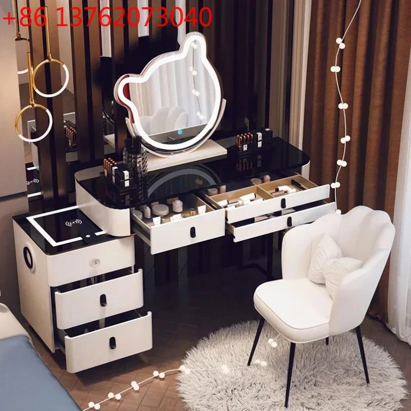 

With Mirror And Lights Makeup Table Luxury Storage Women Dressing Table Comfortable Cosmetics Penteadeira Bedroom Furniture