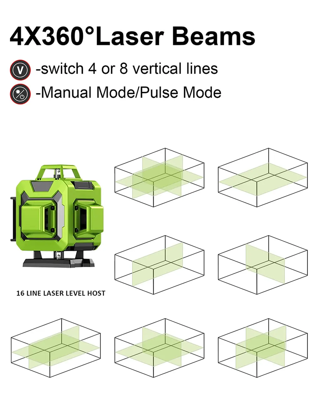 LFINE 4D 3D 16 12  Lines 360 Self-leveling Laser Level Horizontal Vertical Cross Green Line Professional Laser Level Tools