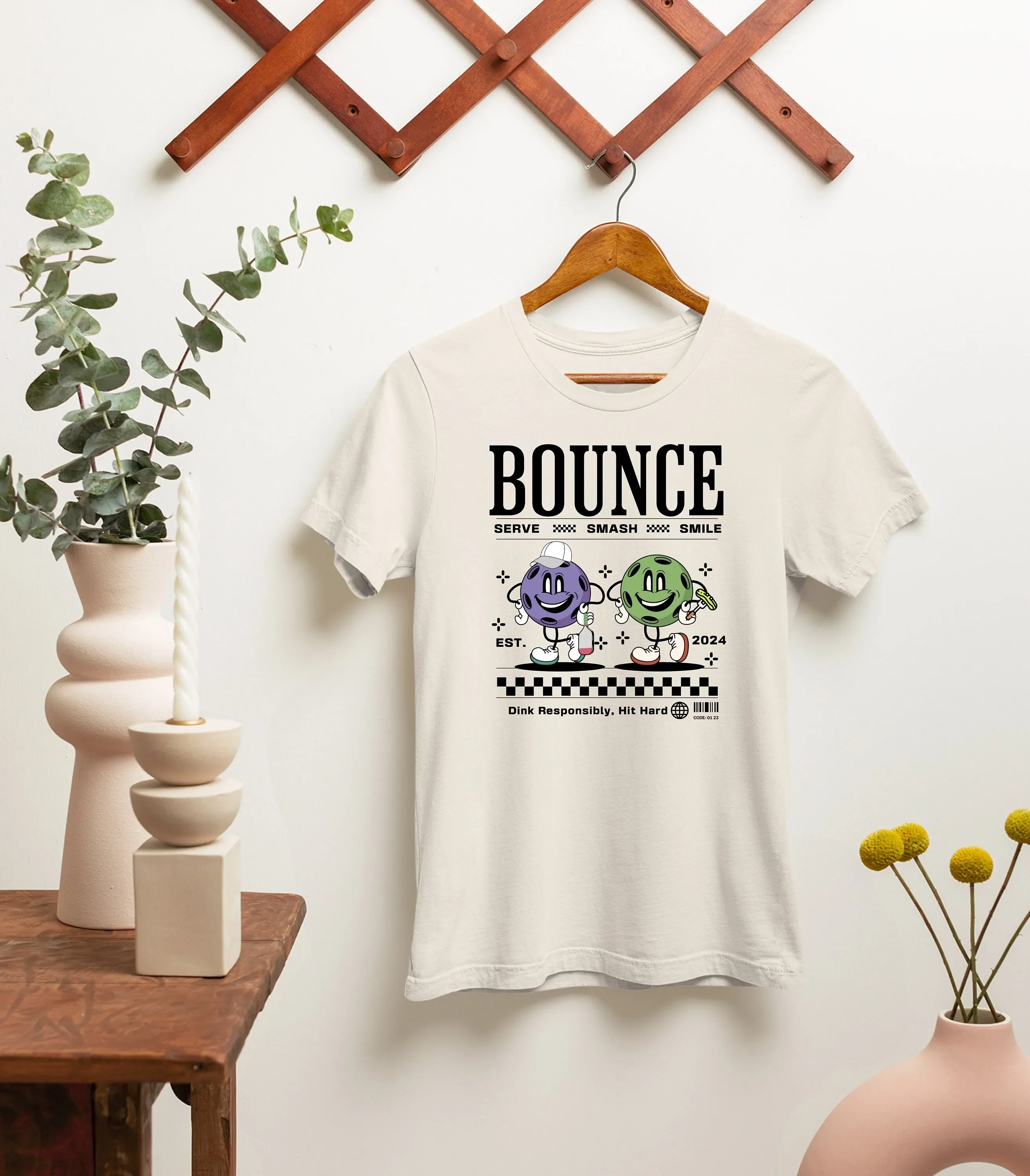 T-shirt Bounce Serve Smash Smile pour joueur de pickleball, vêtements de sport décontractés, cadeau parfait pour les amateurs de sport