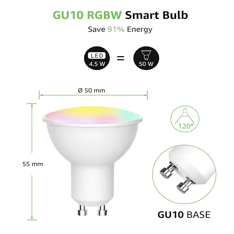 9W Tuya WiFi GU10 Smart Bulb Dimmable Led Light 16 Million RGB C+W Colors Candle Lamp Voice Control Alexa Google Home