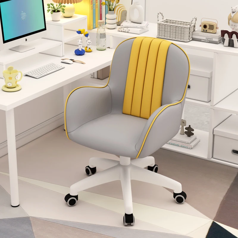 Simple Modern Computer Chair Latex Cushion Seat  360° Rotation Study Office Chair Bedroom Makeup Chair White Steel Legs