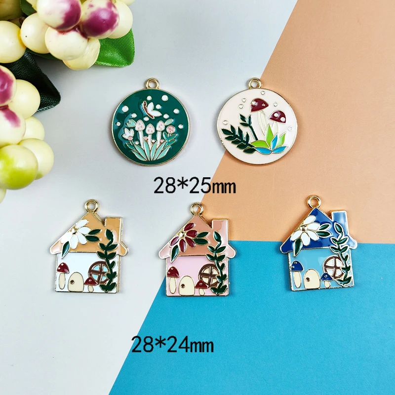 ApeUr 10pcs/pack Flower Vine House Mushroom Enamel Charms Fit Jewelry Making Earring Metal Pendants DIY Wholesale