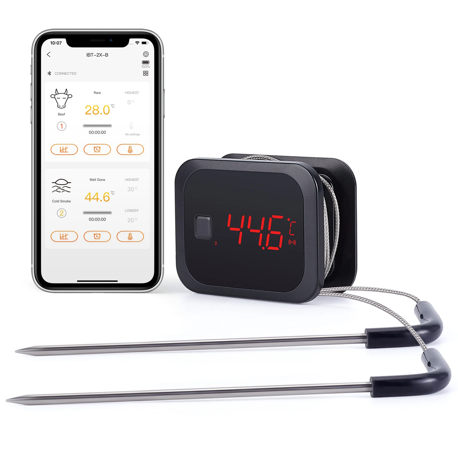 INKBIRD IBT-2X Cyfrowy bezprzewodowy termometr do mięsa Podwójne sondy z 2 sondami Termometr Bluetooth do gotowania indyka Ryba Wołowina
