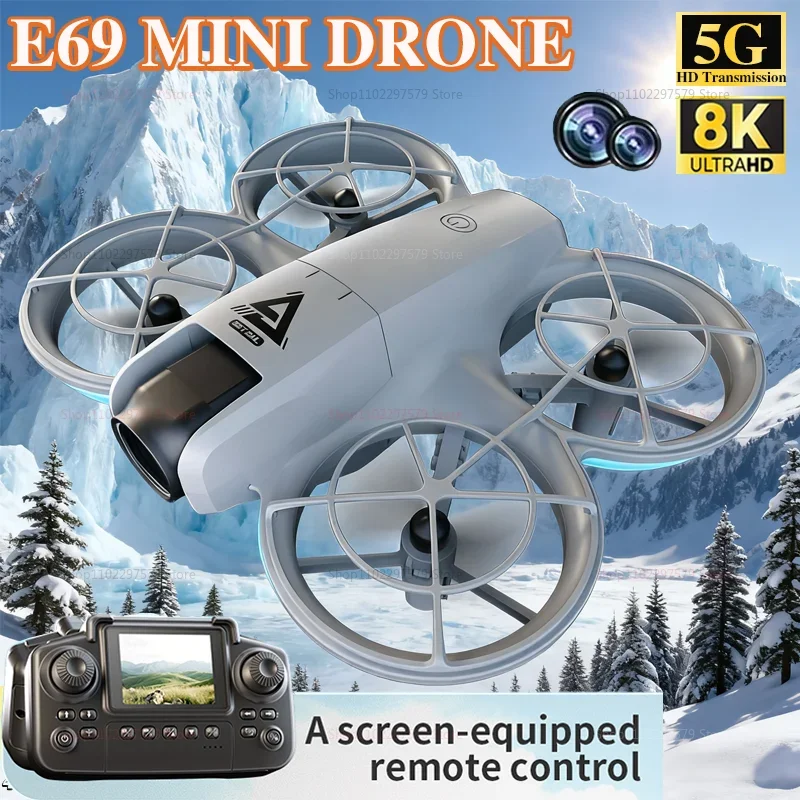 E69 Mini RC Drone 8K HD Camera With LED 5G FPV WiFi Remote Control Aircraft Obstacle Avoidance Quadcopter For Adult Boy Toy Gift