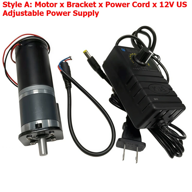 36-36ZY Planetary Reducer Motor, 12V/24V High-Torque Motor with Adjustable Power Supply, Power Cord, Bracket