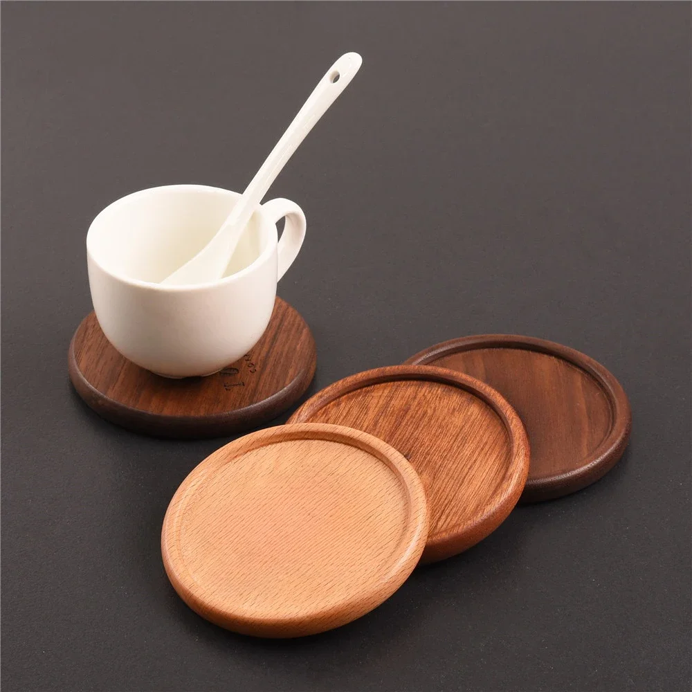 1PCS Wooden Solid Coaster Tea Coffee Cup Pad Walnut Coaster Durable Heat Resistant Round Bowl Teapot Mat DIY Home Placemat Decor