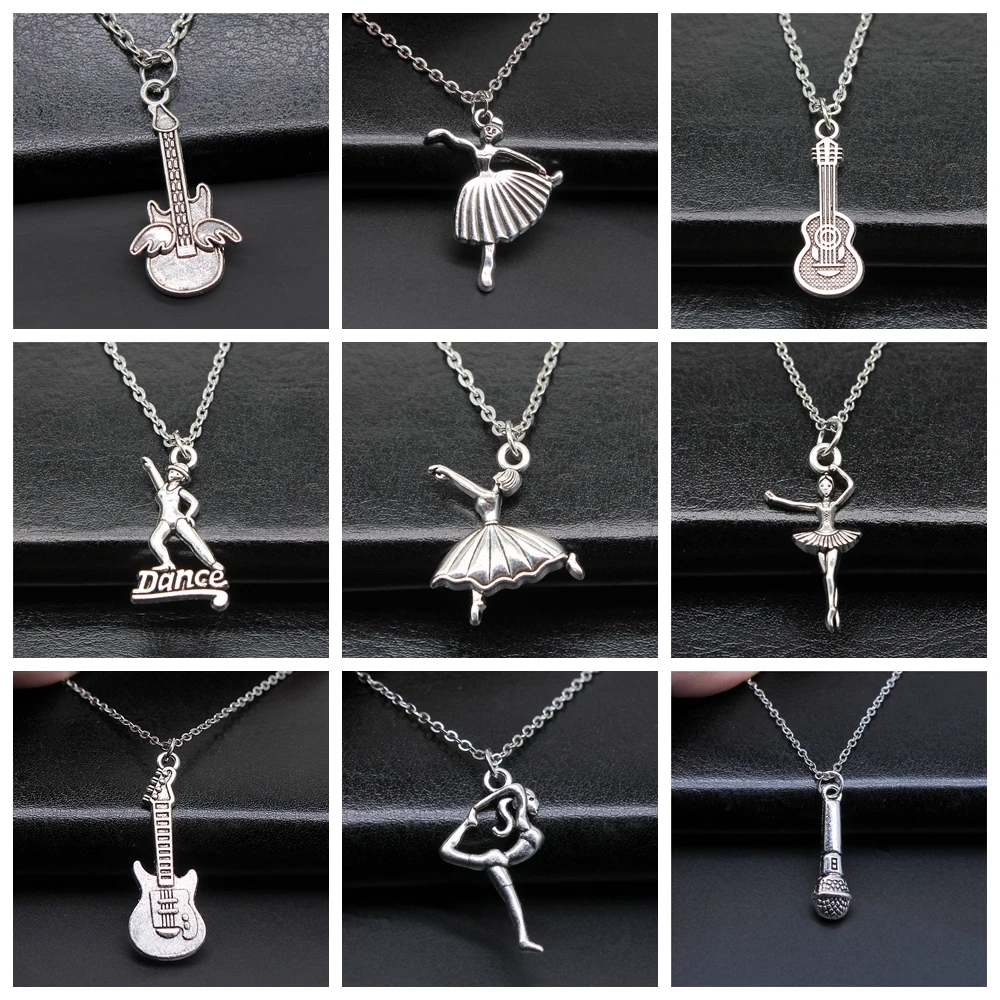 21 Styles New Fashion Music And Dance Necklace Drum Guitar Musical Note Microphone Ballet Pendant Necklace For Girl Women