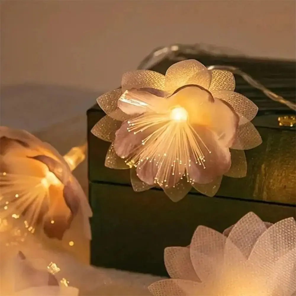 LED Fiber Optic Flower String Lights Flash Battery Powered Fairy Lamps Double Layered 1.5M/3M Christmas Tree Flower Lights Home