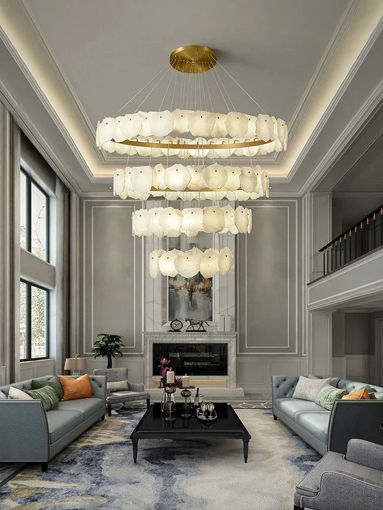 New Trend Solid Marble 3 Layer LED Dimmable Lustre Ceiling Chandelier Lighting Suspension Luminaire