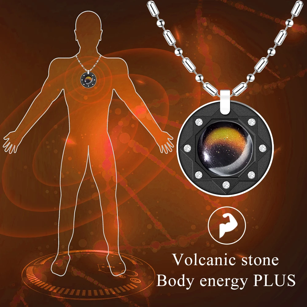 Volcanic Stone Pendant Energy Round Necklace For Men Stainless Steel Chain Link Health Jewelry Accessories Wholesale