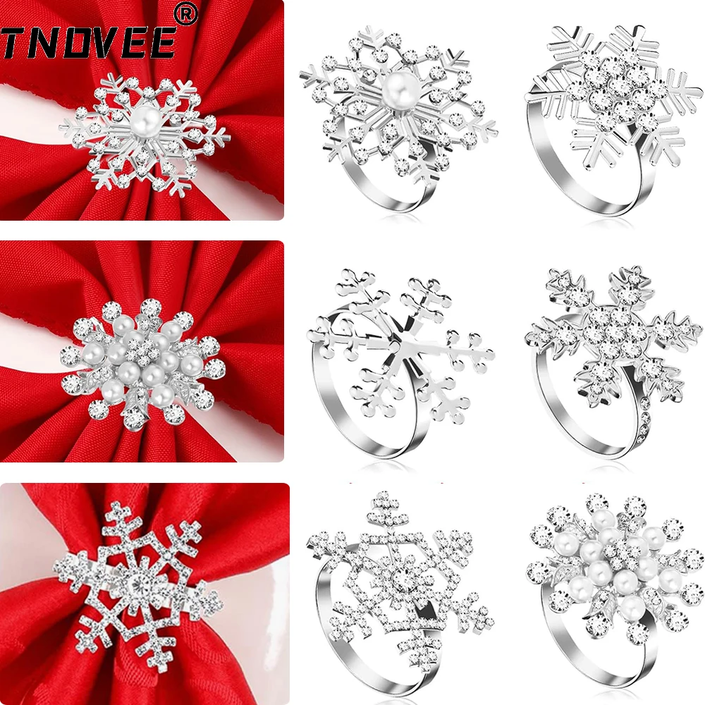 20Pcs Sliver Snowflake Napkin Rings Crystal Christmas Napkin Holder for Christmas Bride Shower Wedding Party Dinner Table Decor