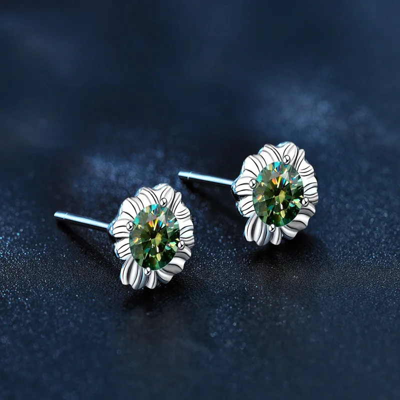 

Dawn's Jewel Sunflower 925 Sterling Silver Earrings Female Niche Design Sense Ins Wind Cute Delicate Green Mosan Diamond