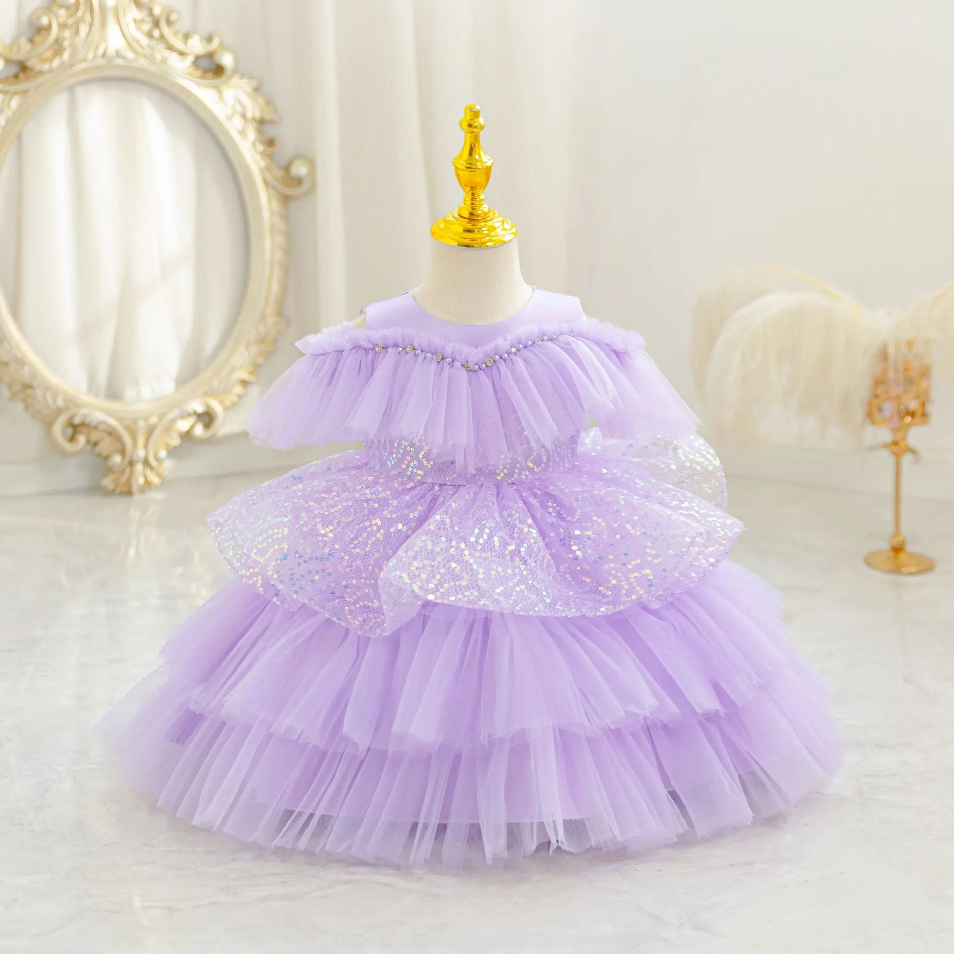 

Платье для девочки на праздник, детское пышное платье с пайетками, бальное платье для малышек