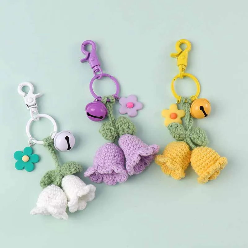 Ins Bluebell Flower Woolen Knitting Finished DIY Handmade  Flower Keychain Pendant Cute Student Backpack Decoration Pendant