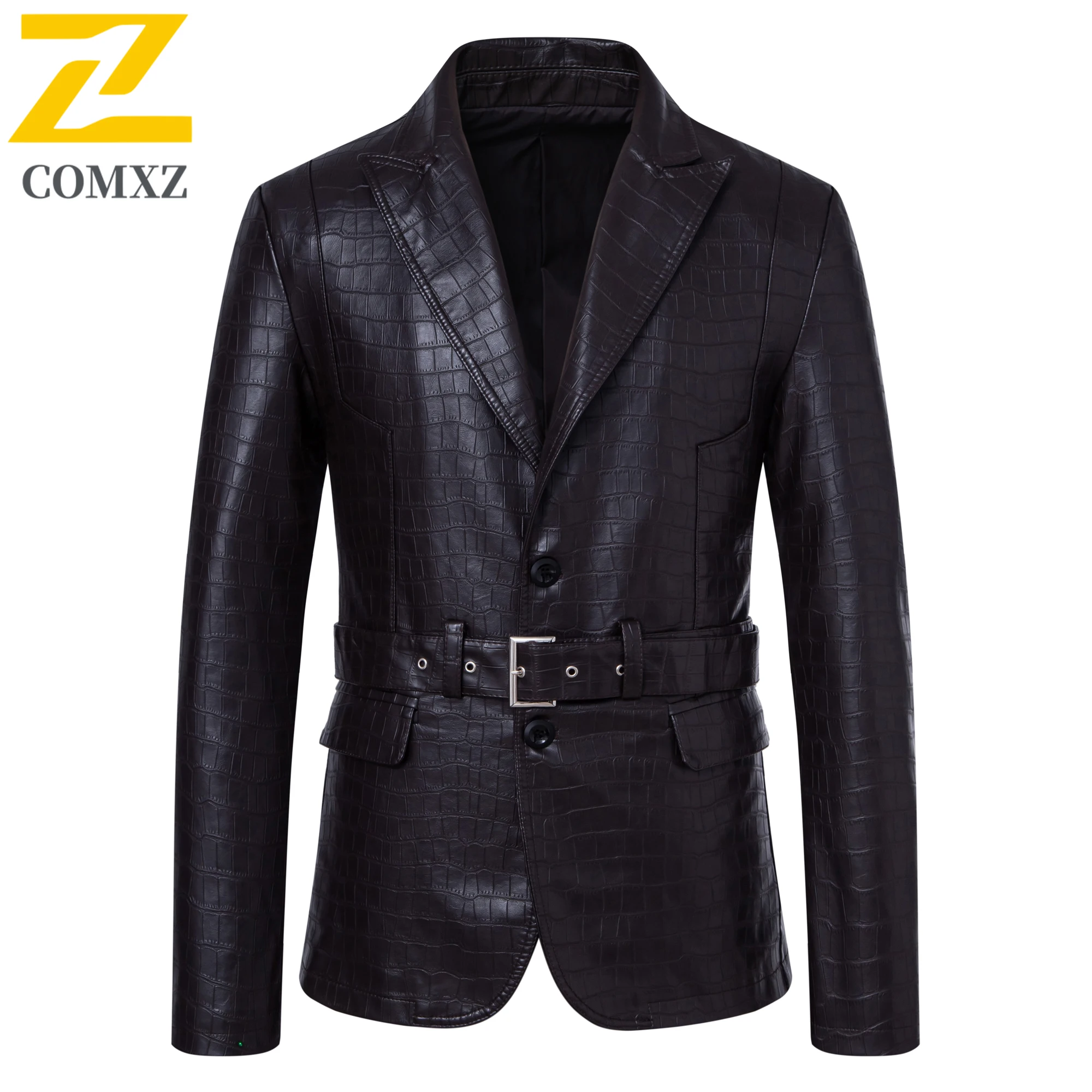 

Retro Fashion Faux Leather Jacket Men's Mid-length Belt PU Leather Coat chaqueta 2025 Autumn Winter Motorcyclist Trench Coat Men