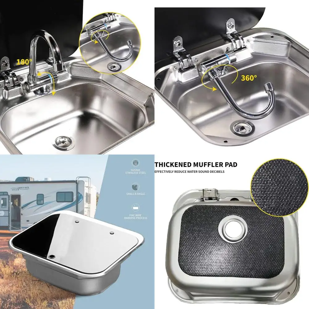 

Раковина для автофургона из нержавеющей стали, кухонная раковина для ручной умывальника со сложенным краном, умывальник с крышкой из закаленного стекла для кемпера, прицепа, каравана