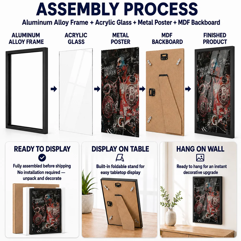 GGG Boxing Champion Metal Poster With Aluminum Alloy Frame Personalized Collage Wall Art For Training Studio And Fitness Room