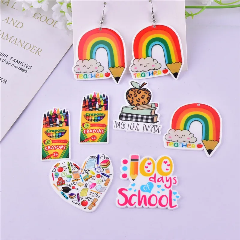 10pcs/pack School Study Teach Rainbow Pen Arcylic Charms for DIY Earring Jewelry Making