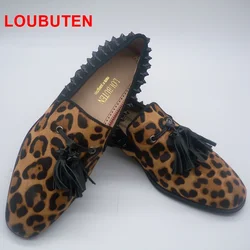 Classic Leopard Shoes Men Tassel Loafers Men Dress Shoes Slip On Mens Rivet Shoes Leather Casual Shoes