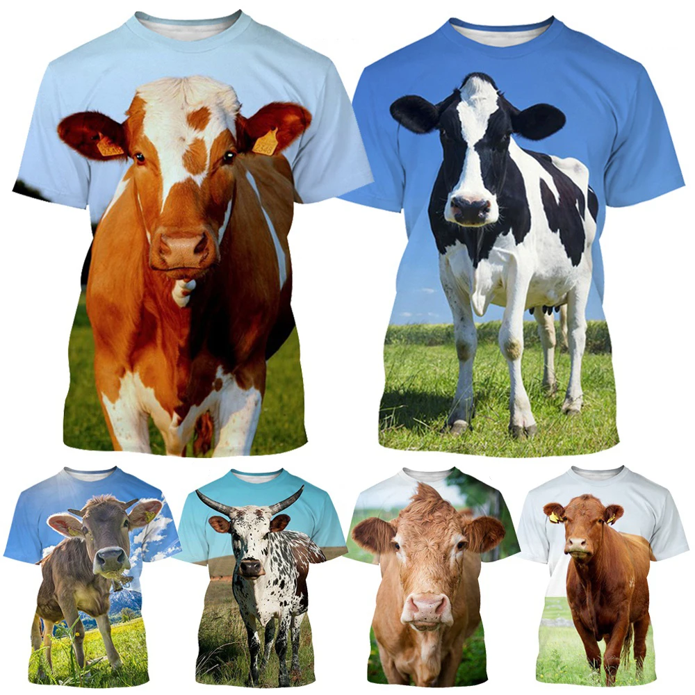 Animal Cow T-Shirt Men's Fashion T-Shirt Summer Casual Short Sleeve 3D Printed T-Shirt