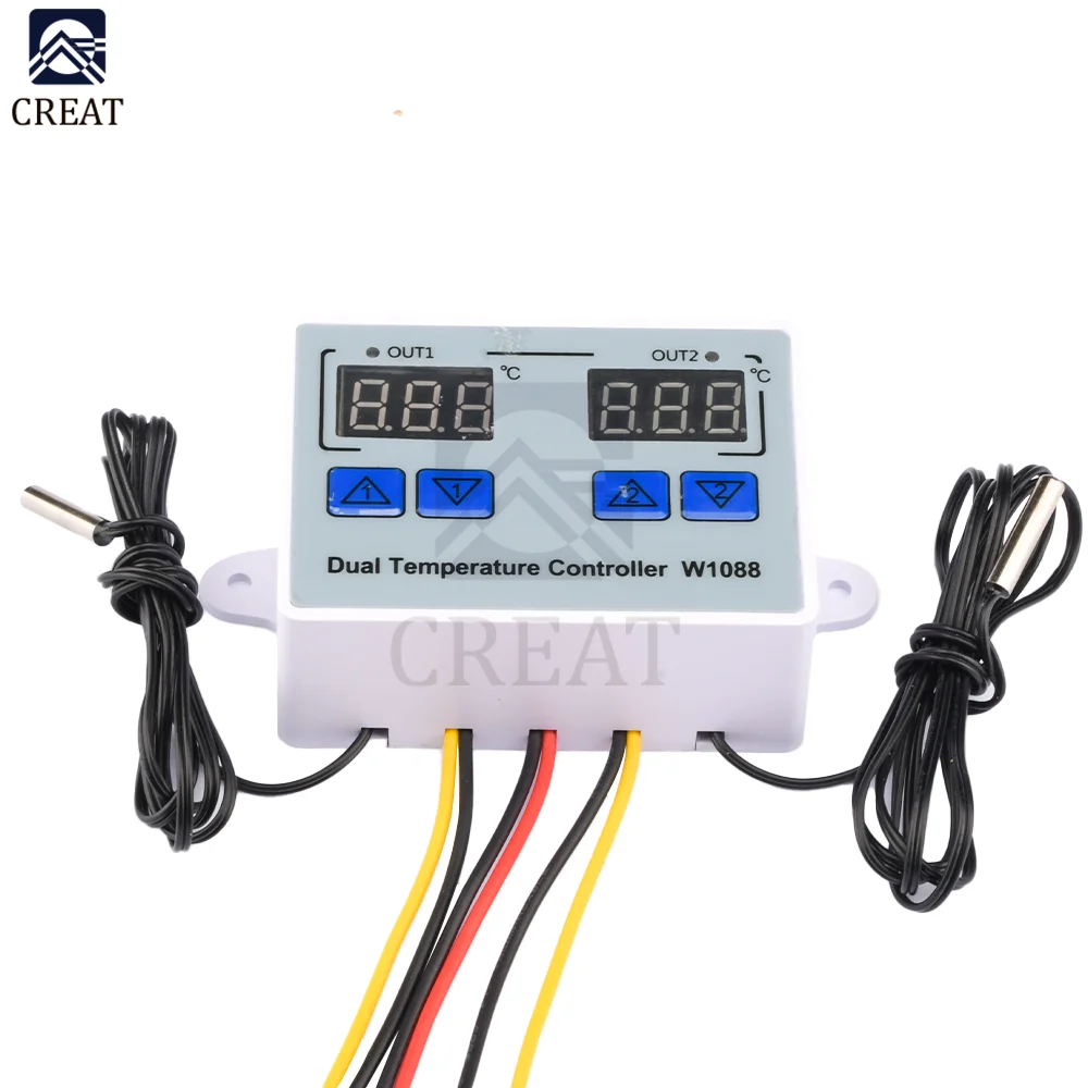 W1088 Dual LED Digital Temperature Sensor Meter Controller 12V 24V AC110-220V Thermostat Aquarium Incubator Thermoregulator