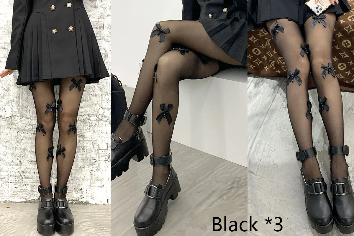 NEW 1/3PCS Fashion  Bows Pantyhose Tights For Women  Ultra Sheer Panty Hose with beads ribbon Bows