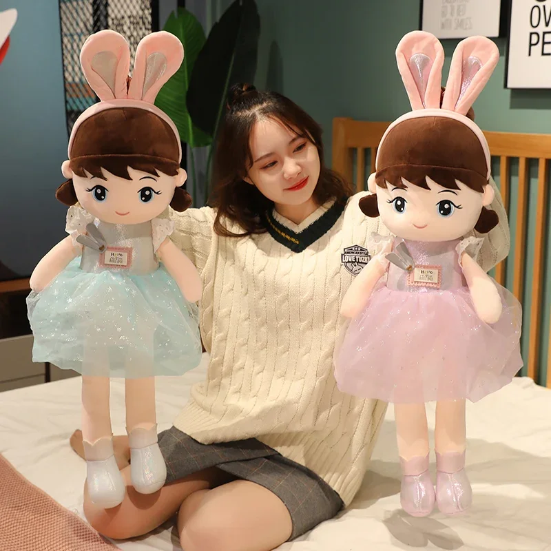 45cm Kawaii Plush Girl Dolls with Rabbit Ear Soft Stuffed Dolls Lovely Plush Toys Girl Toys Kids Birthday Valentine Gift