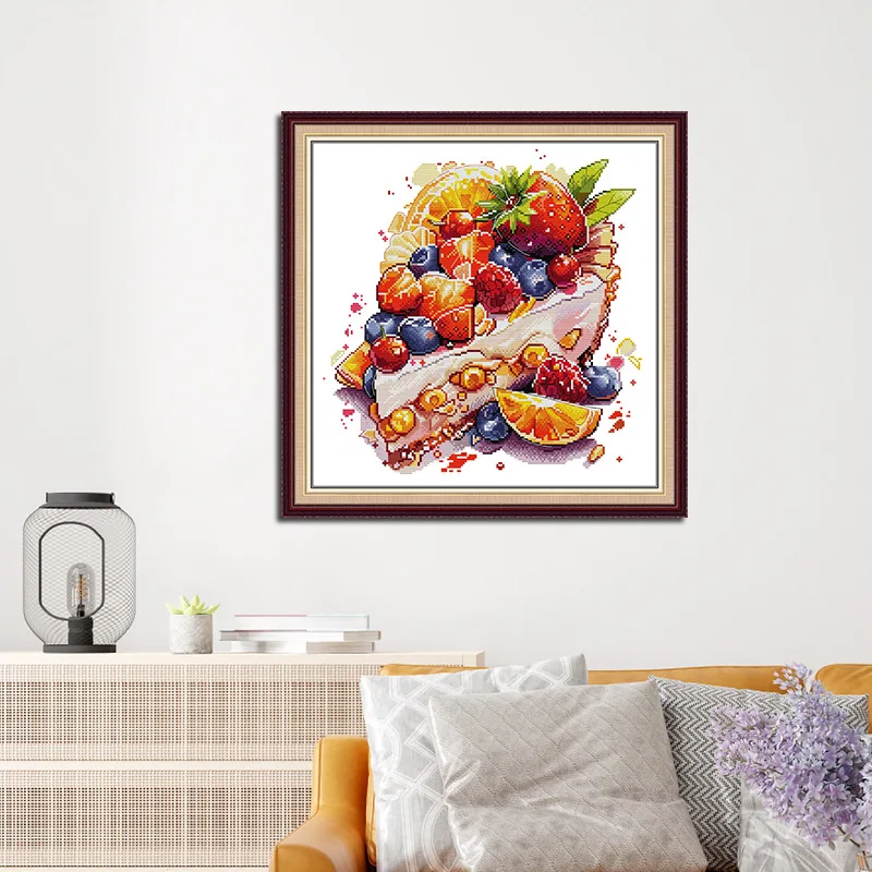 

Joy Sunday Pre-printed Cross Stitch Kit Easy Pattern Aida Stamped Fabric Embroidery Set-Cake